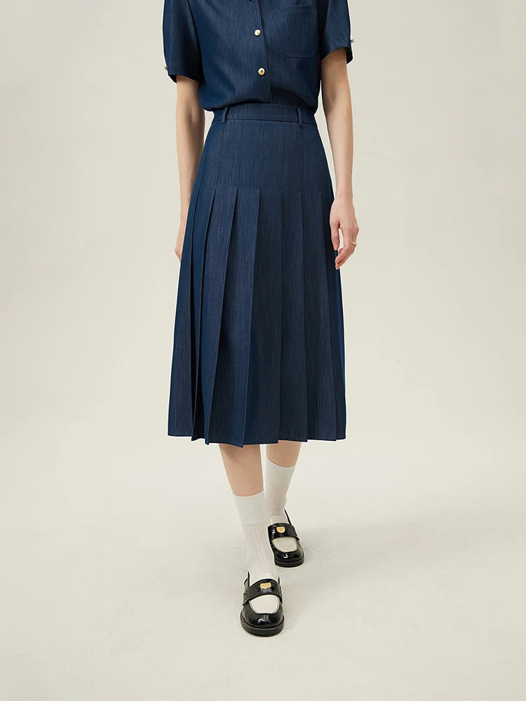 Women's Pleated Midi Skirt – Elegant Office Style