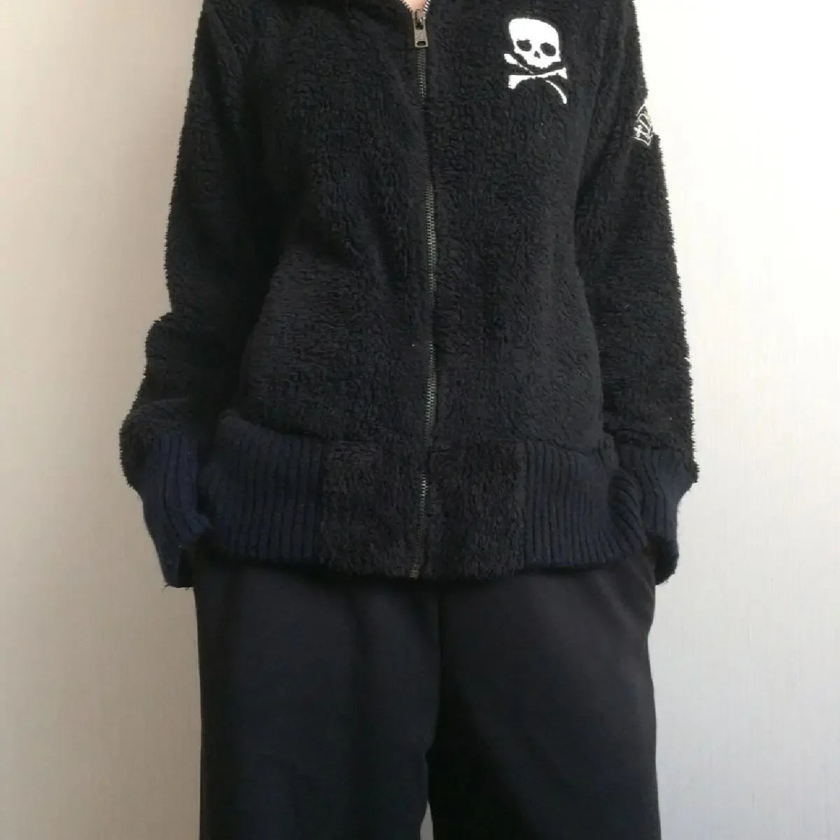 Y2k Lamb Wool Jackets Women Gothic Hoodies Cross Skull Grunge Zipper Sweatshirts Vintage Casual Hooded Coats Harajuku Streetwear