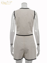 Clacive Summer Slim Khaki Cotton 2 Piece Set Woman Outfit 2025 Fashion Sleeveless Crop Top With High Waist Shorts Set Streetwear