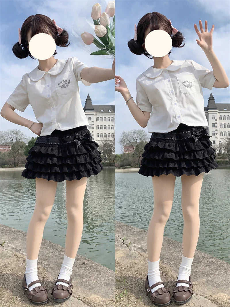 Kawaii Bow Mini Skirt – Ruffle Tiered A-Line