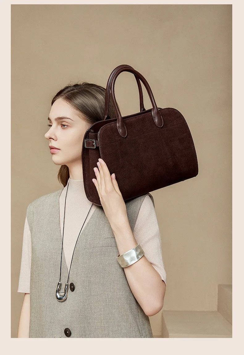 2026 Fall Winter Suede Leather Spacious Crossbody Tote Bag Simple Commuting Handheld Single Shoulder Bag Premium Women's Handbag