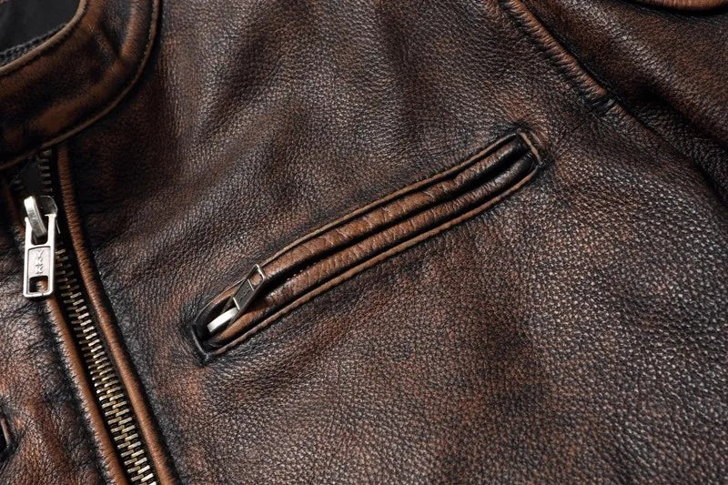 New 100% Cowhide Leather Jacket men Top Layer Clothes Men's Stand Collar Motorcycle Clothes  Autumn Winter Plus Size motorcycle