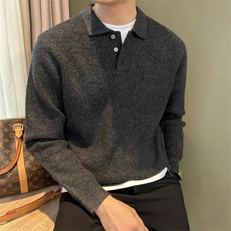 Men's Knit Polo Sweater – Long Sleeve Pullover