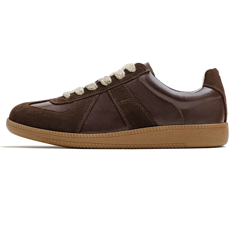 Maden Classic Brown Spliced German Trainer Shoes Flat Low-top Sneakers for Men's Spring and Autumn Casual Lace-up Sporty Shoes