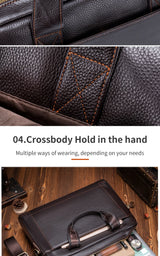 Men's leather handbag, top layer cowhide briefcase, leather laptop bag, diagonal cross office bag