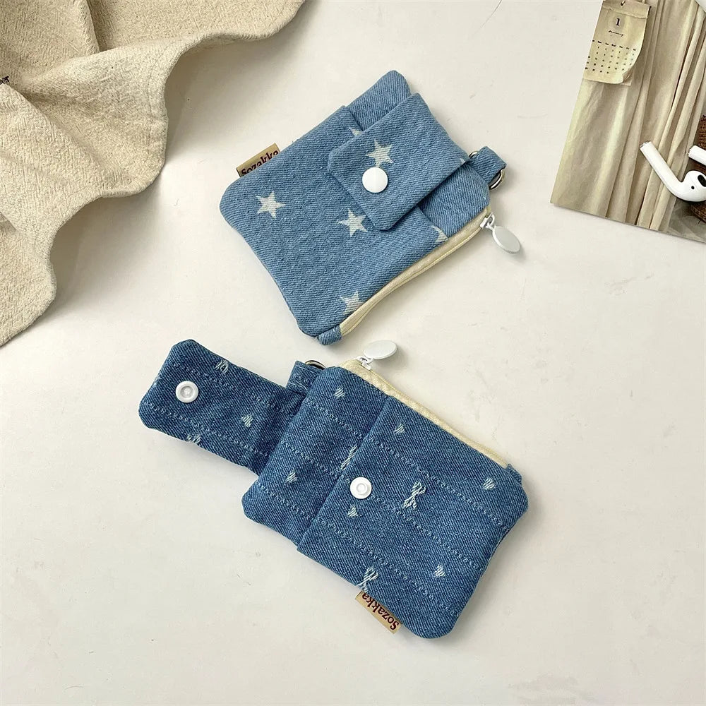 Women Short Wallets Canvas Female Purses Cute Star Bow Card Holder Wallet for Girl Small Zipper Wallet with Coin Purse
