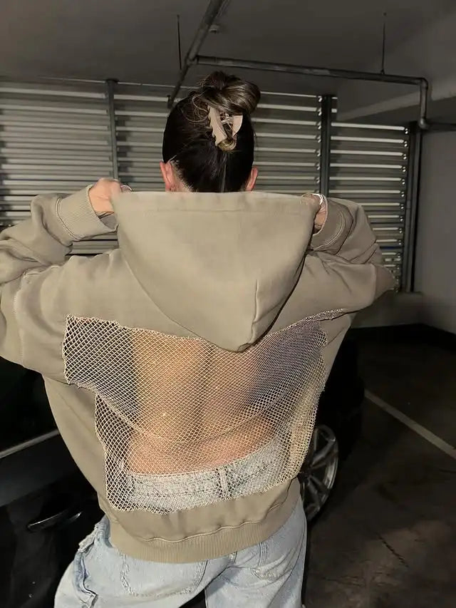 Women's Rhinestone Backless Oversized Hoodie