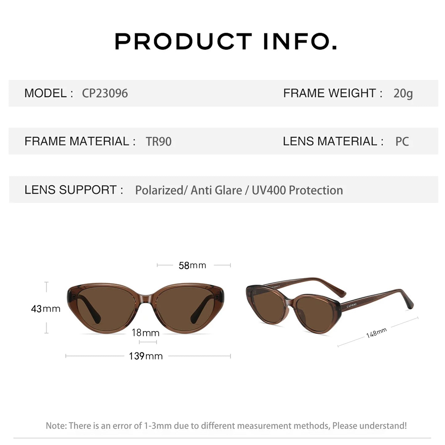 CAPONI Cat Eye Polarized Sunglasses for Women