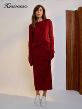 Hirsionsan Modal Soft Loose Sets Women 2026 Casual Two Pieces Long Sleeve T Shirts and High Waist Dresses Outfits Tracksuit