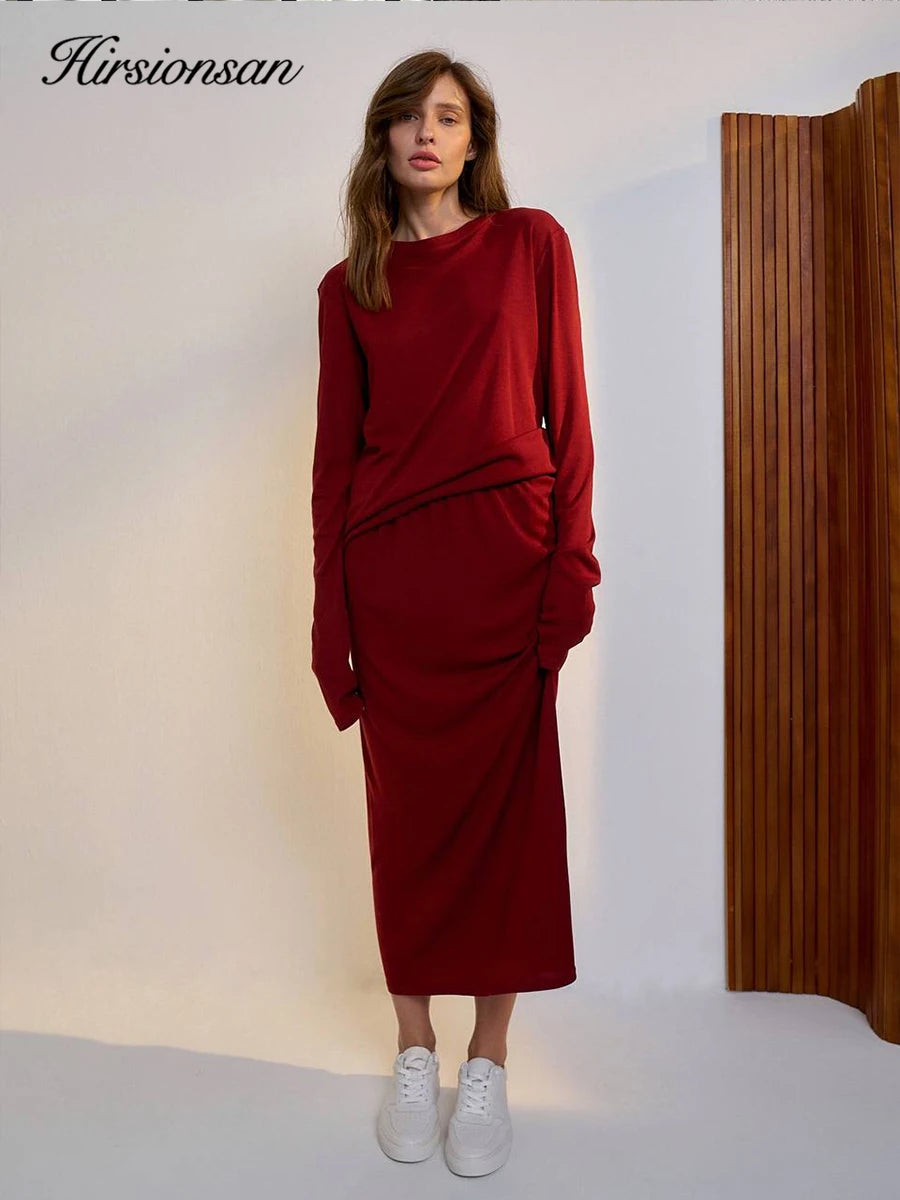 Hirsionsan Modal Soft Loose Sets Women 2026 Casual Two Pieces Long Sleeve T Shirts and High Waist Dresses Outfits Tracksuit