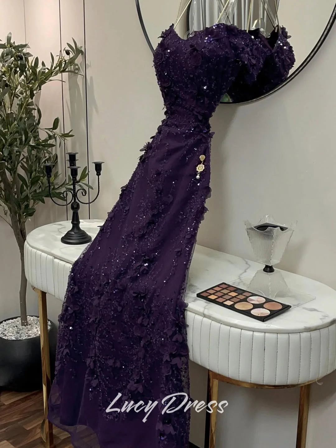 Lucy Sequin Off The Shoulder Purple Mermaid Evening Dress 2026 Prom Dress Formal Evening Customized Elegant Ladies Gowns