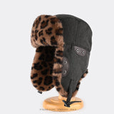 wild leopard print pilot caps Faux fur Bomber hat men ski cap winter hat thickened warm ear protect hat classic riding cap털모자