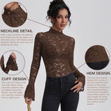 Elegant Floral Lace Turtleneck Blouse