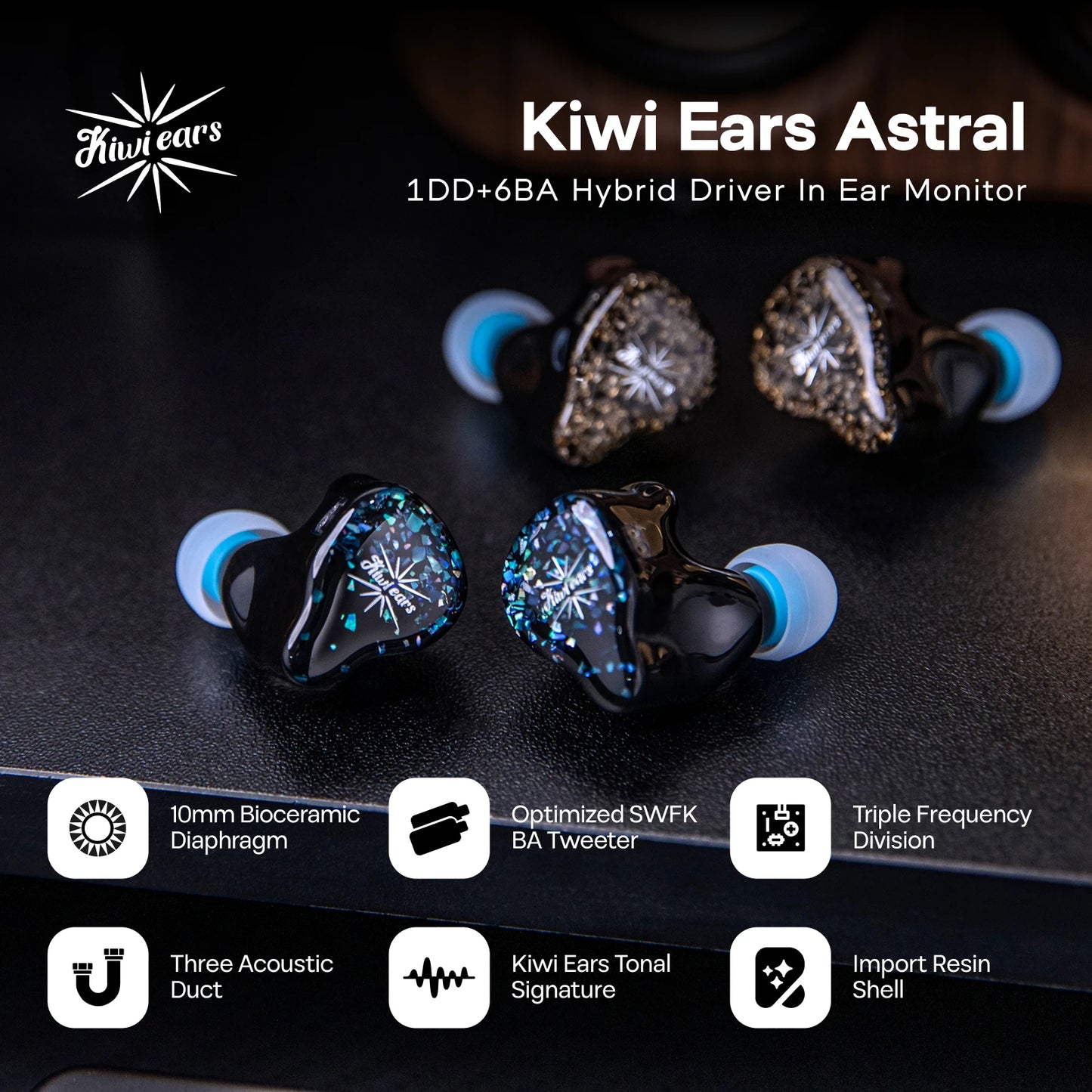Kiwi Ears Astral 1DD+6BA Hybrid IEM Earphones