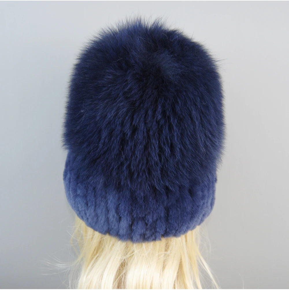 Women's Luxury Rex Rabbit & Fox Fur Beanie Hat