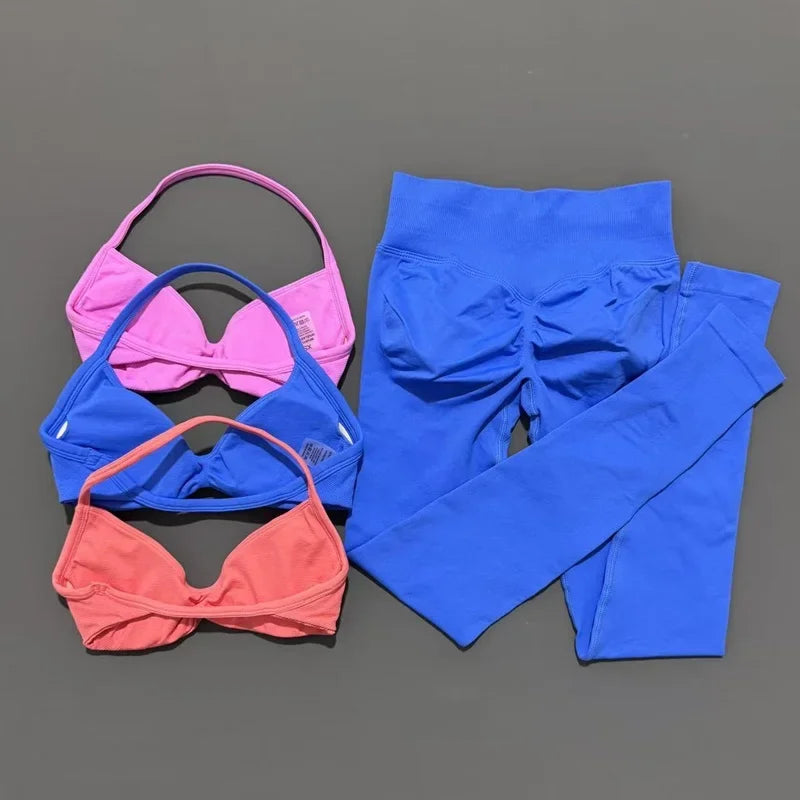 2Pcs HISTELLO Seamless Yoga Sports Set for Women Resistant Backless Bra Pilates Fitness Workout Running Leggings Gym Suit