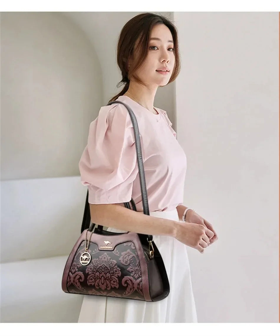 Luxury Handbag Fashion Print Large Capacity Soft Leather Women Shoulder Crossbody Bag Leisure Designer Ladies Purses and Handbag