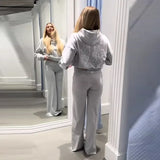 Casual Sequin Wings Hooded Sweatshirt Pant Set Women Solid Loose Full Sleeve Pullover Suit 2026 Spring Autumn Lady Daily Outfit