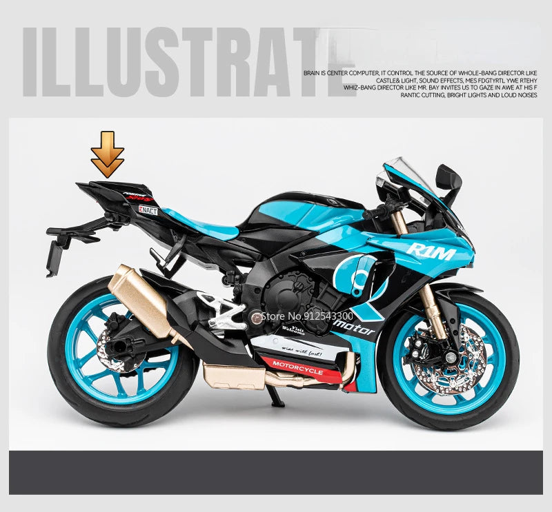1/12 Yamaha R1M Toy Motorcycle Model Alloy Diecast with Shock Absorption Simulation Scale Motorcycle Model Toys for Kids Gifts