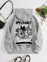 Cat Print Fleece Hoodie – Relaxed Unisex Fit