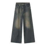 Retro Washed Wide-Leg Denim Trousers