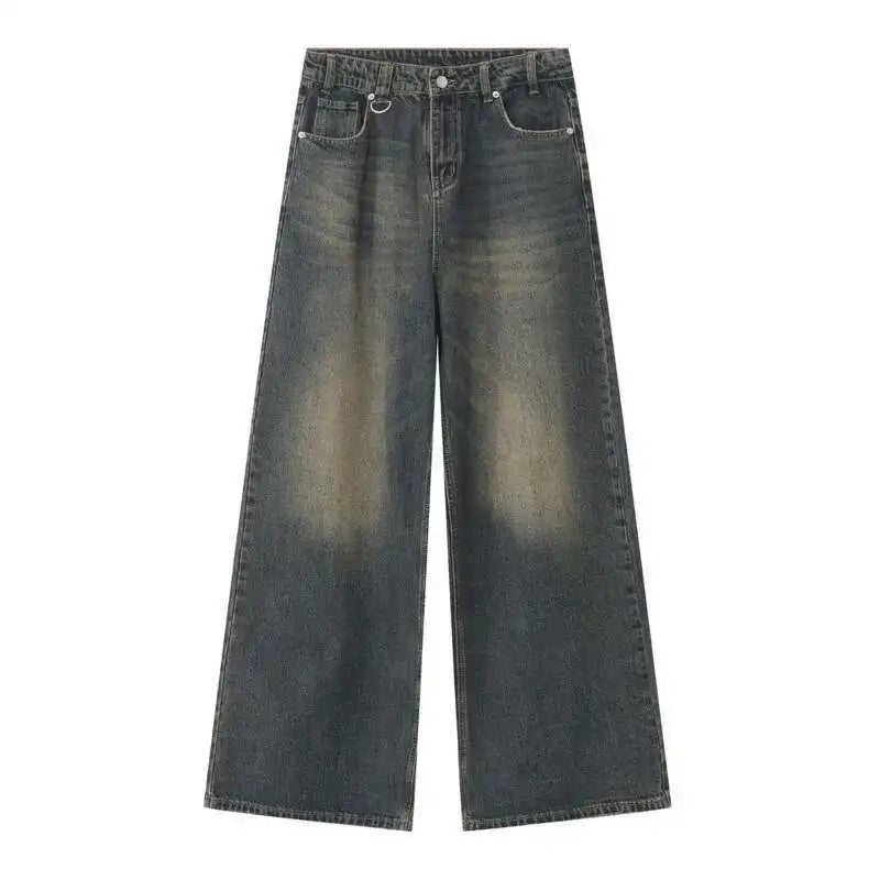 Retro Washed Wide-Leg Denim Trousers