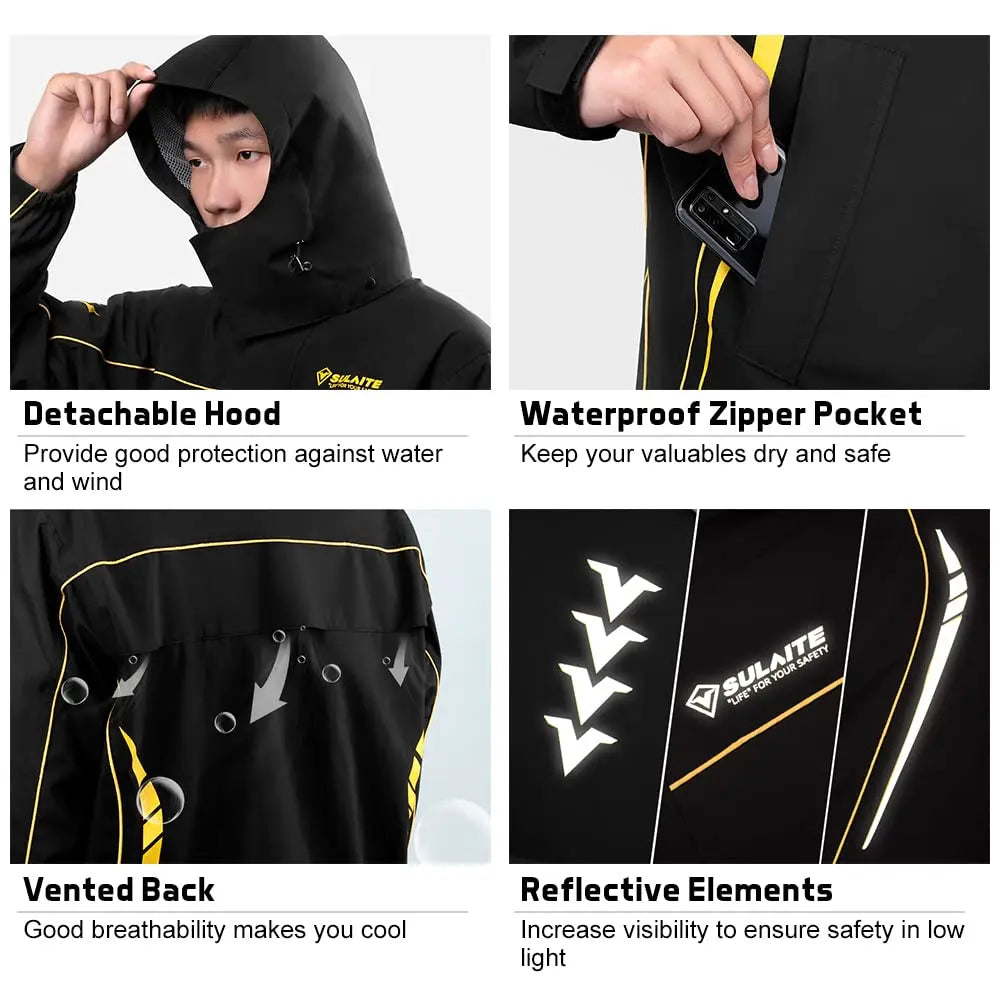 SULAITE Men's Waterproof Reflective Rain Suit – Jacket & Pants