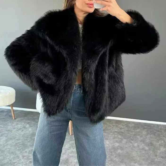 Gradient Faux Fox Fur Overcoat