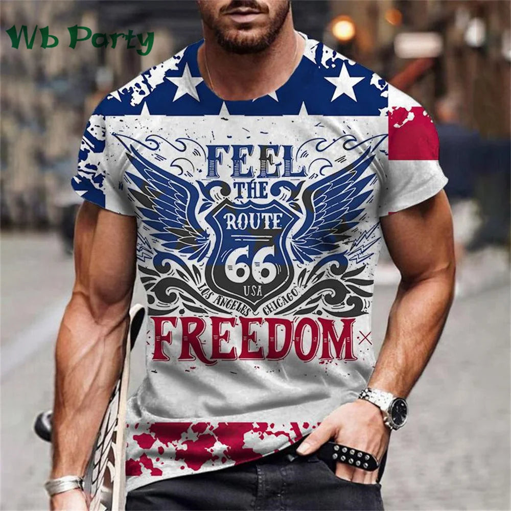 Vintage Route 66 Biker Print Men's Graphic Tee
