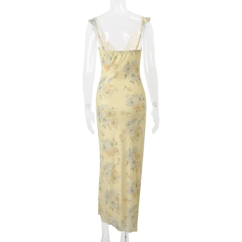 Women's Floral Print Backless Maxi Dress