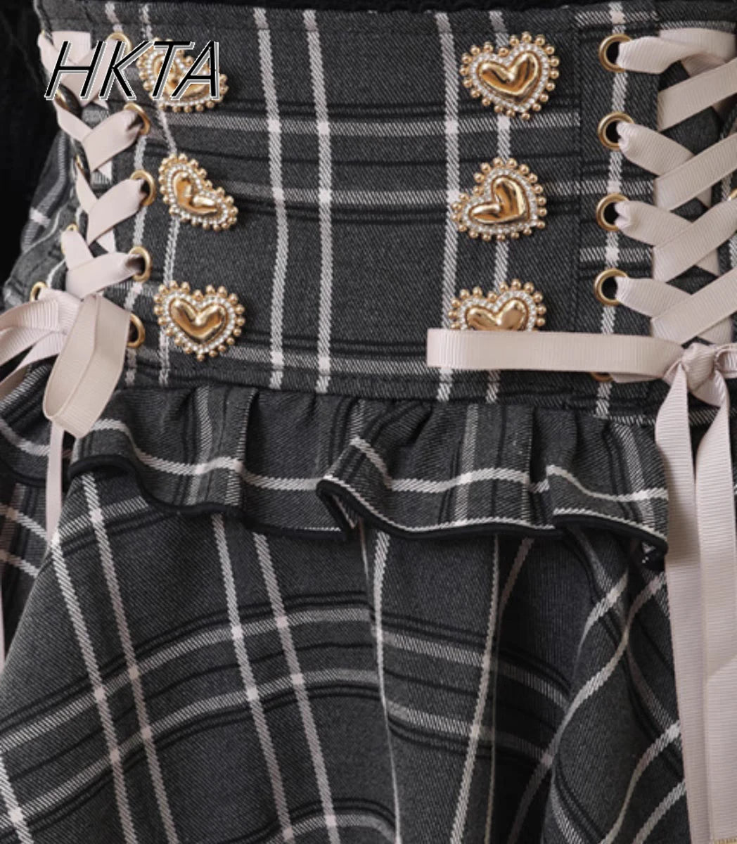 Lolita Plaid Strap Skirt – High Waist Mini for Women