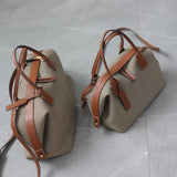 Women's Nylon With Genuine Leather Zipper Tote Lightweight Soft Travling Bags Versatile Style Handbag Different Colors And Size