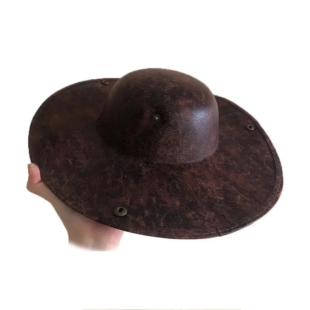 Faux Leather Pirate Hat Brown Captain Hat Vintage Button Masquerade Party Cosplay Costume Hat For Men Women Photography Props