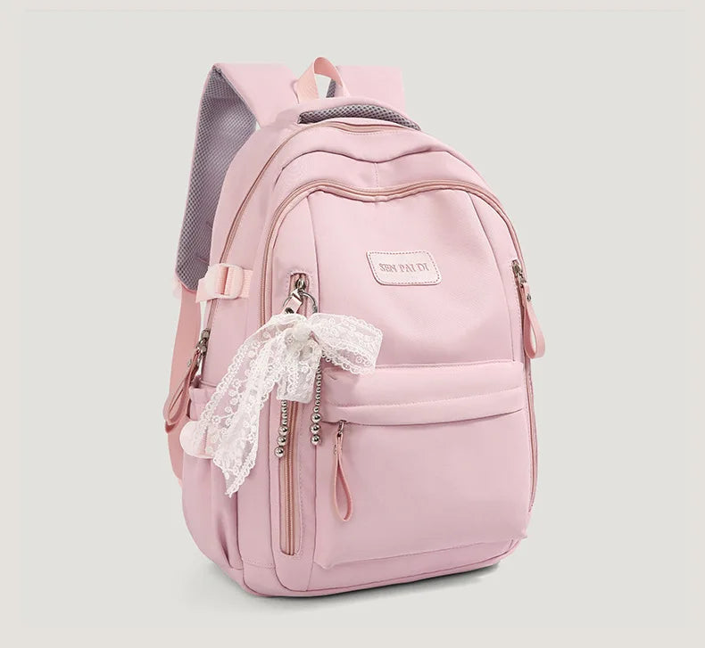 New Female High Capacity Waterproof College Backpack With Lace Pendant Trendy Women Laptop School Bags Cute Girl Travel Book Bag