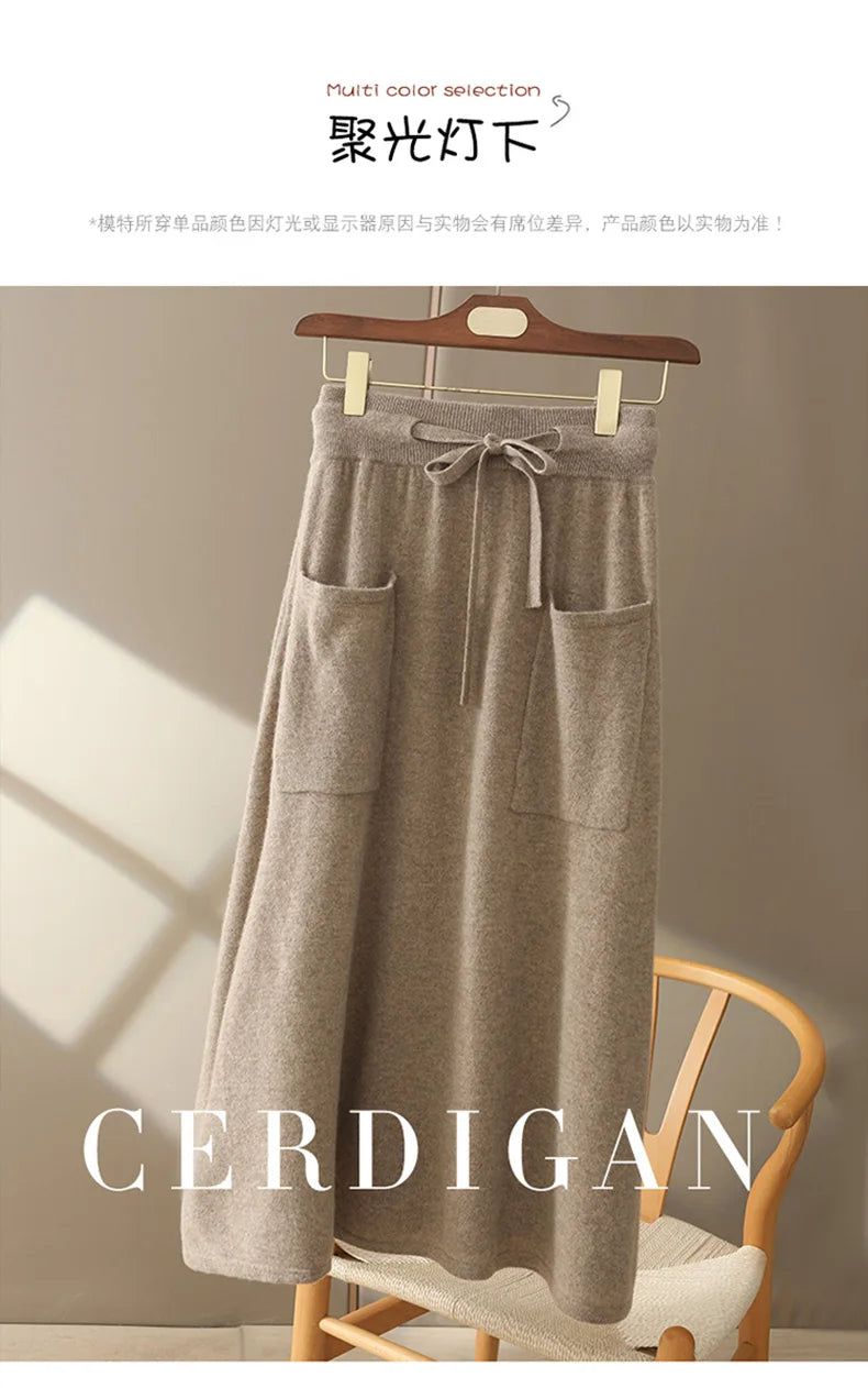 Wool A-Line Midi Skirt – Women's Knit Autumn Winter