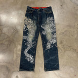 Harajuku Dragon & Snake Embroidered Wide-Leg Jeans