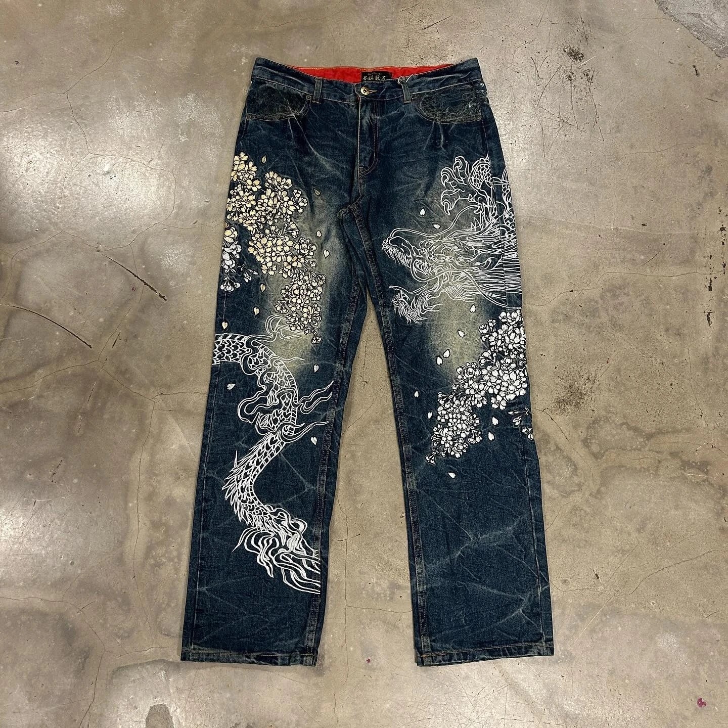 Harajuku Dragon & Snake Embroidered Wide-Leg Jeans