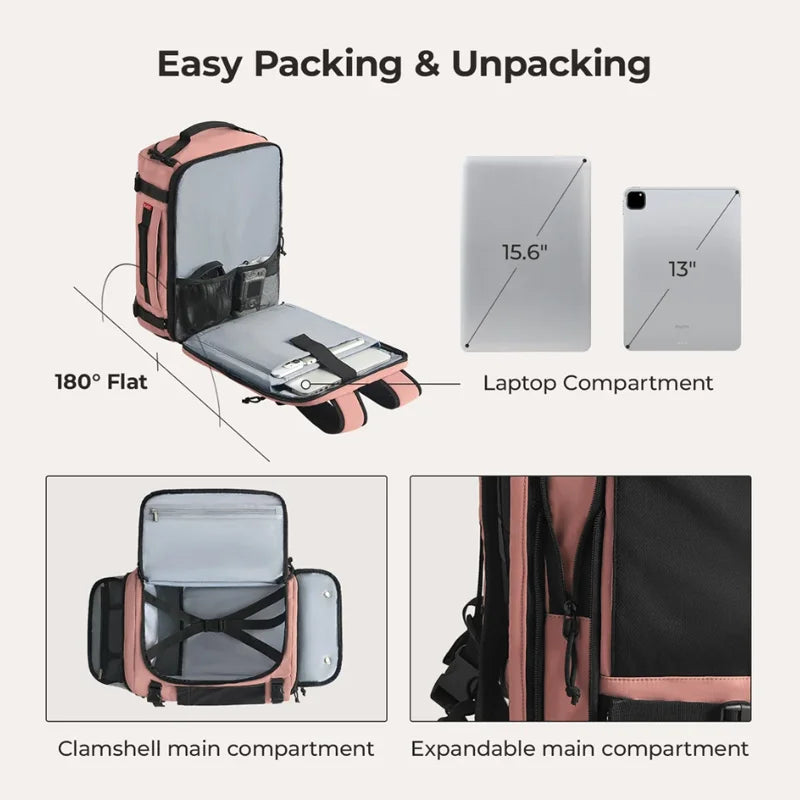 BAGSMART Men Women Travel Backpack with Shoe Compartment Airplane Compression Backpack Waterproof Anti‑theft Cabin Bag