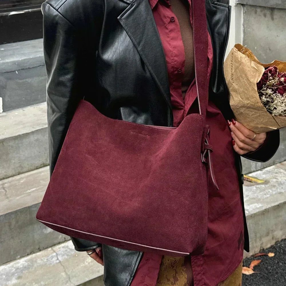 Motingsome Oversize Women Bag Luxury Suede Leather Winter Bags Frosted Cow Skin Handbag and Purses Retro Lady Tote 2024 New