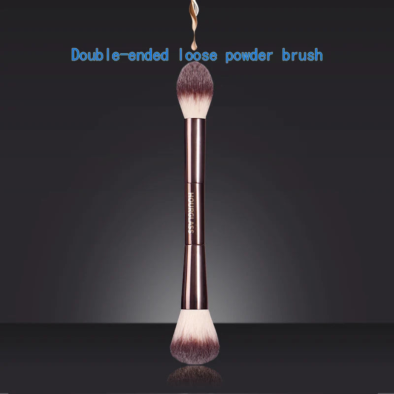 Professional 2-in-1 Metal Handle Powder & Blush Brush with Travel Case