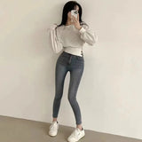 Autumn Women Solid O-Neck Slim Crop Top Lantern Sleeve With Button  Sweat Casual Hip-Hop Sporty Pullover Sweet Chic Street Wear