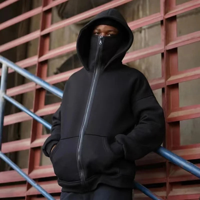 Y2K Double-Hood Zip-Up Balaclava Hoodie