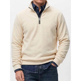 Mens Zip Up Jumper Mock Neck Warm Fleece Daily Knit Top Plain Tone Long Sleeve Pullover Outer Garment Tees for Guys Street