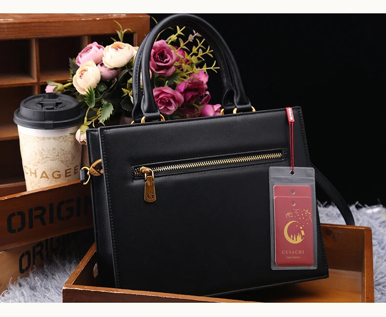 Vintage Luxury Leather Tote – Designer Cat Embroidery Shoulder Bag