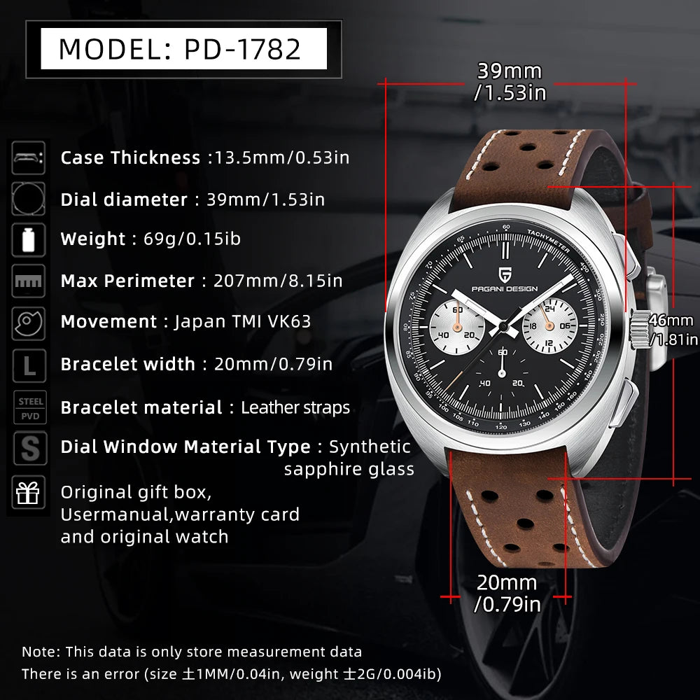 2026 New PAGANI DESIGN Turtle Back Luxury Quartz Watch for Men Fashion Sports Chronograph Men's Watch Luminous Leather strap