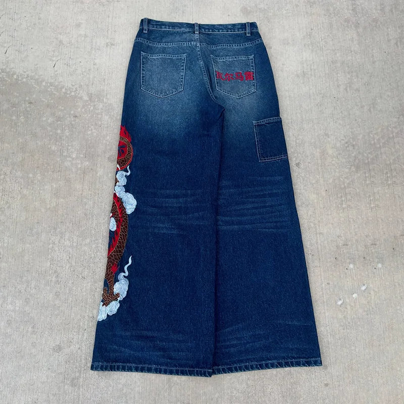 Y2K Dragon Graffiti Wide-Leg Jeans
