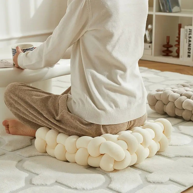 Living Room Soft Plush Knot Cushion,Sofa Pillow Solid Square Hand-Woven Home Throw Pillow,Square Woven Seat Cushion