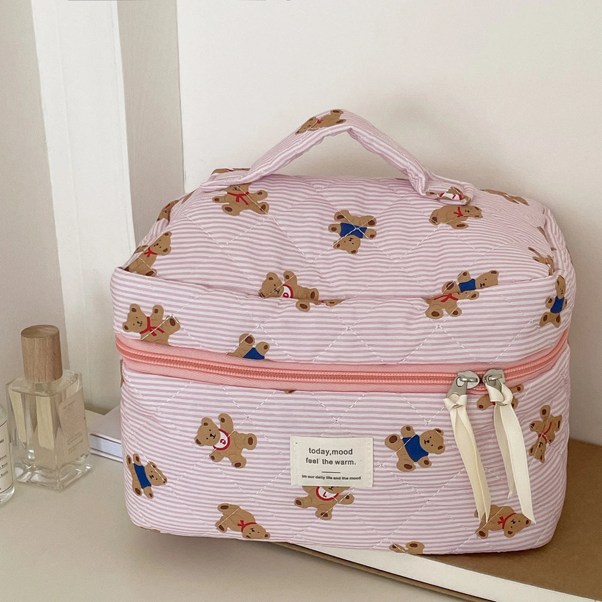 Quilted Bear Floral Cosmetic Bag for Women & Girls