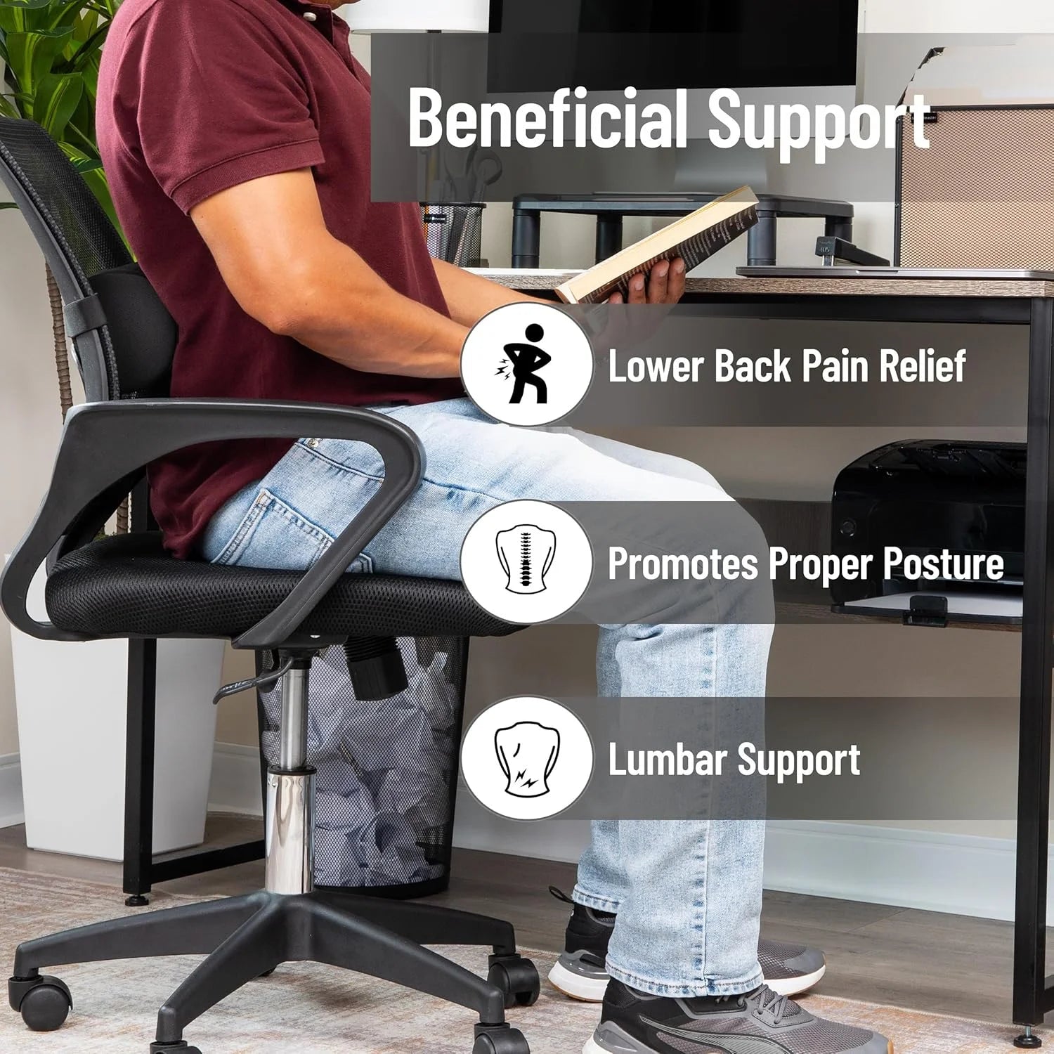 Ergonomic Memory Foam Lumbar Support Cushion