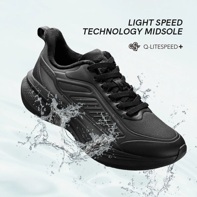 QIAODAN YUYI 4 Winter Running Shoes Men's Sports Shoes Waterproof Absorbing Lightweight Black Fleece Sneakers QXB023244007B